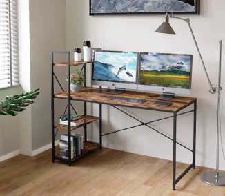 Minimalist Atencio Reversible Desk with Multiple Open Shelves