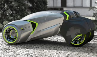 Futuristic LADA L-ego Electric Vehicle Concept with Two Removable Unicycles as Rear Wheels