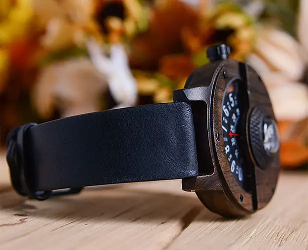 Cool Handmade Compass Wood Watch with Leather Strap