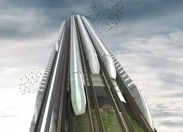 Hyper-Speed Vertical Train Hub : A Futuristic Train Station For The Year of 2075