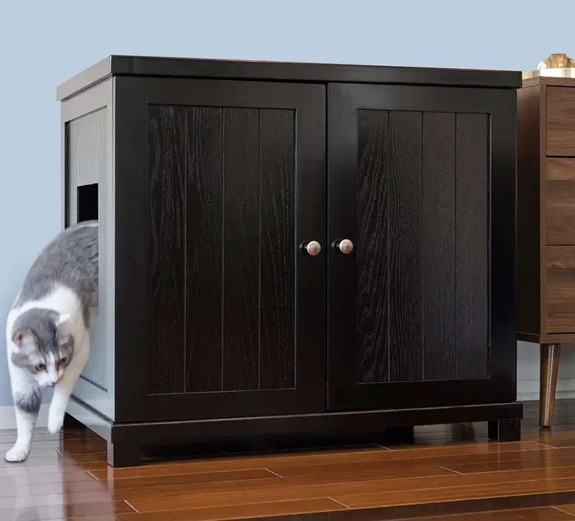 Modern Cottage Style Cat Litterbox Cabinet Hides Litter Tray in Plain ...