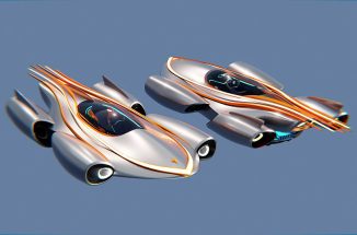 Futuristic Orange Comet Flying Vehicle Concept for a Sci-Fi Movie