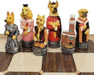 Cute Royal Cats Vs Dogs Hand Painted Chess Pieces Set Doubles As Decorative Items