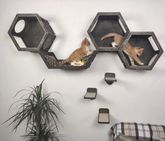 RshPets Wall Mounted Hexagon Cat Shelves Made of Thick, Birch Plywood