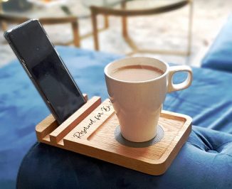 Sofa Coaster Tray and Phone Stand in One to Prevent Coffee Spills on Your Couch