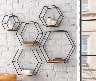 Steelside Hans – Minimalist 5-piece Hexagon Accent Shelf Set